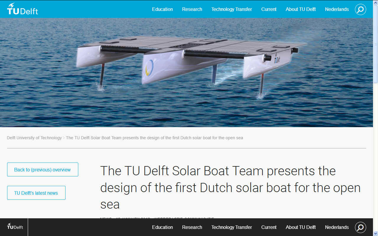 TU Delft proposed design for a solar powered cross channel record boat