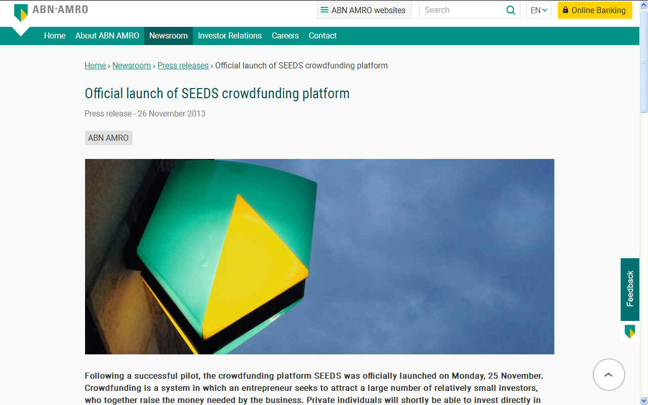 ABM-AMRO banking services launch crowdfunding platform seeds