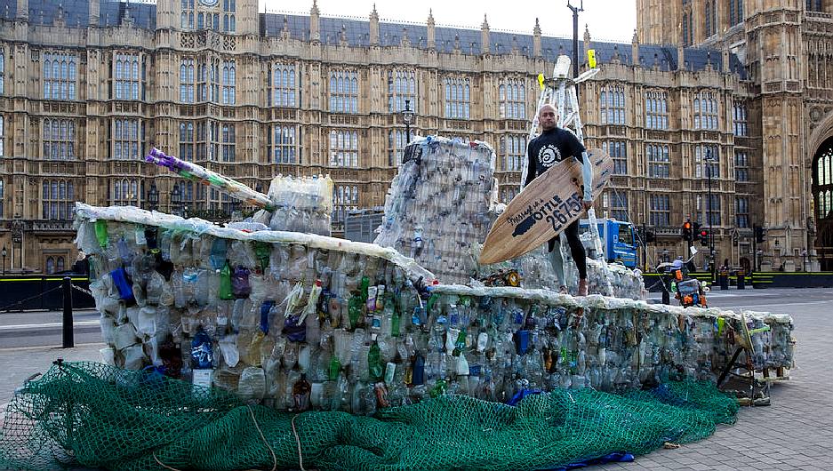 Surfers demonstration outside the Houses of Parliament in London