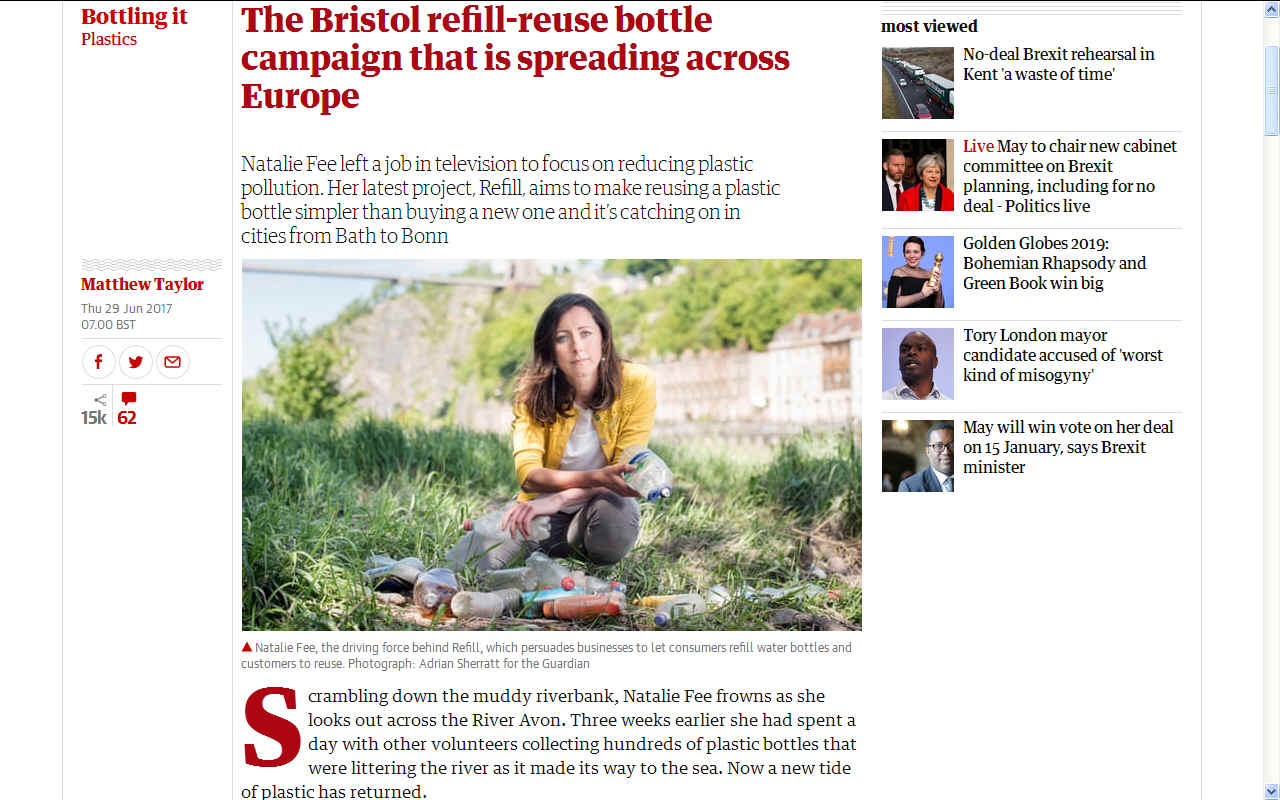 Natalie Fee refill Bristol water bottle campaign Europe