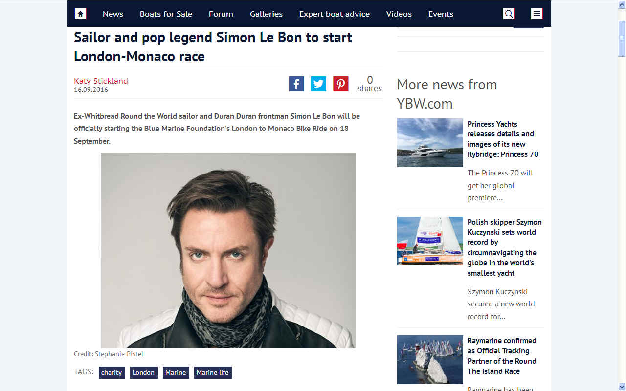 Simon LeBon started the 2016 London to Monaco bike ride for the Blue Marine Foundation