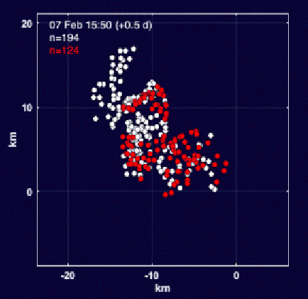 Satellite plot of dispersed marker buoys in ocean currents