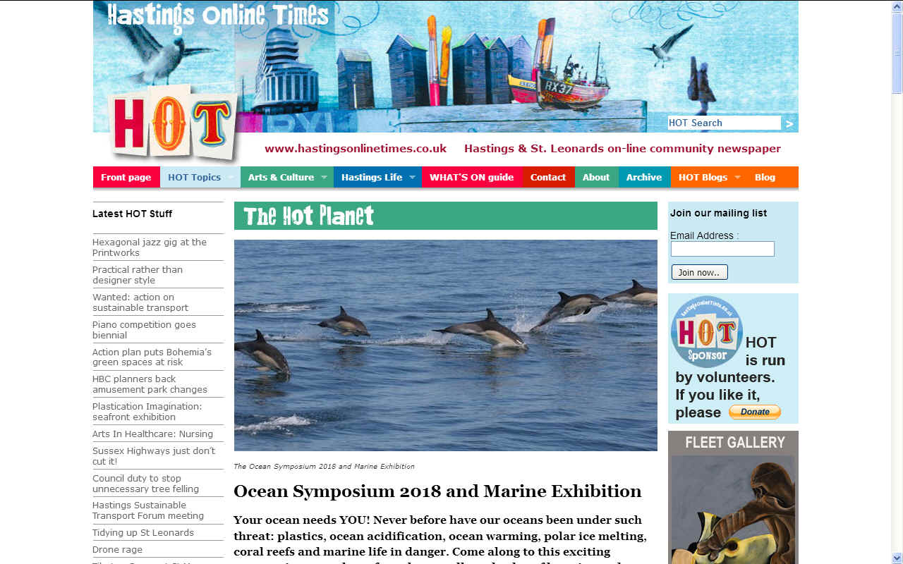 Hastings Online Times, Ocean Symposium article marine exhibitions