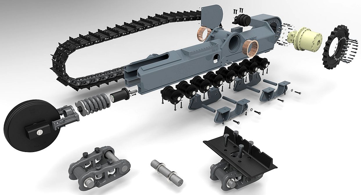 Hydraulic motor drive and caterpillar tracks exploded parts diagram