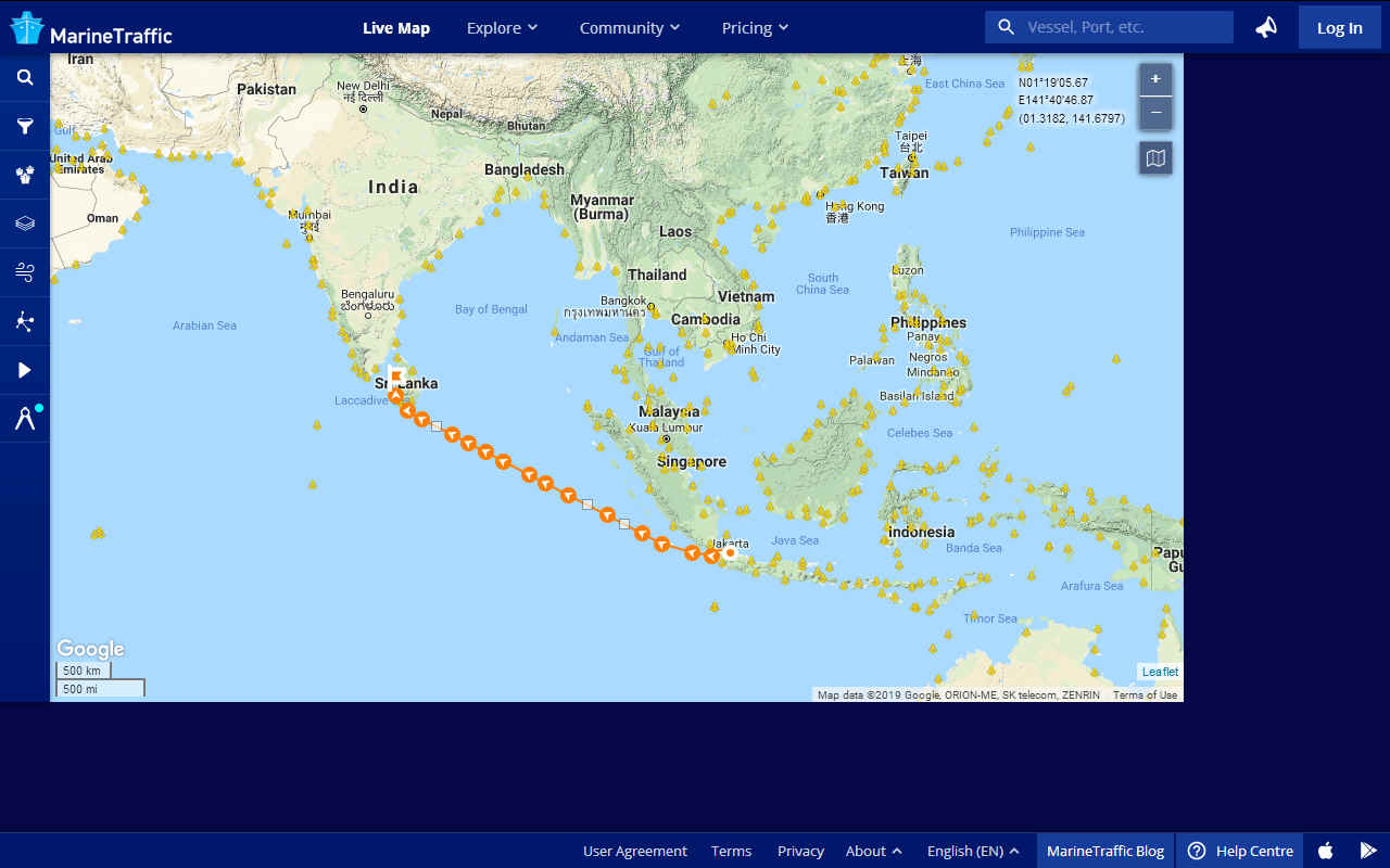 Fastest solar powered circumnavigation leg 13 Jakartat to Colombo 1881 nautical miles