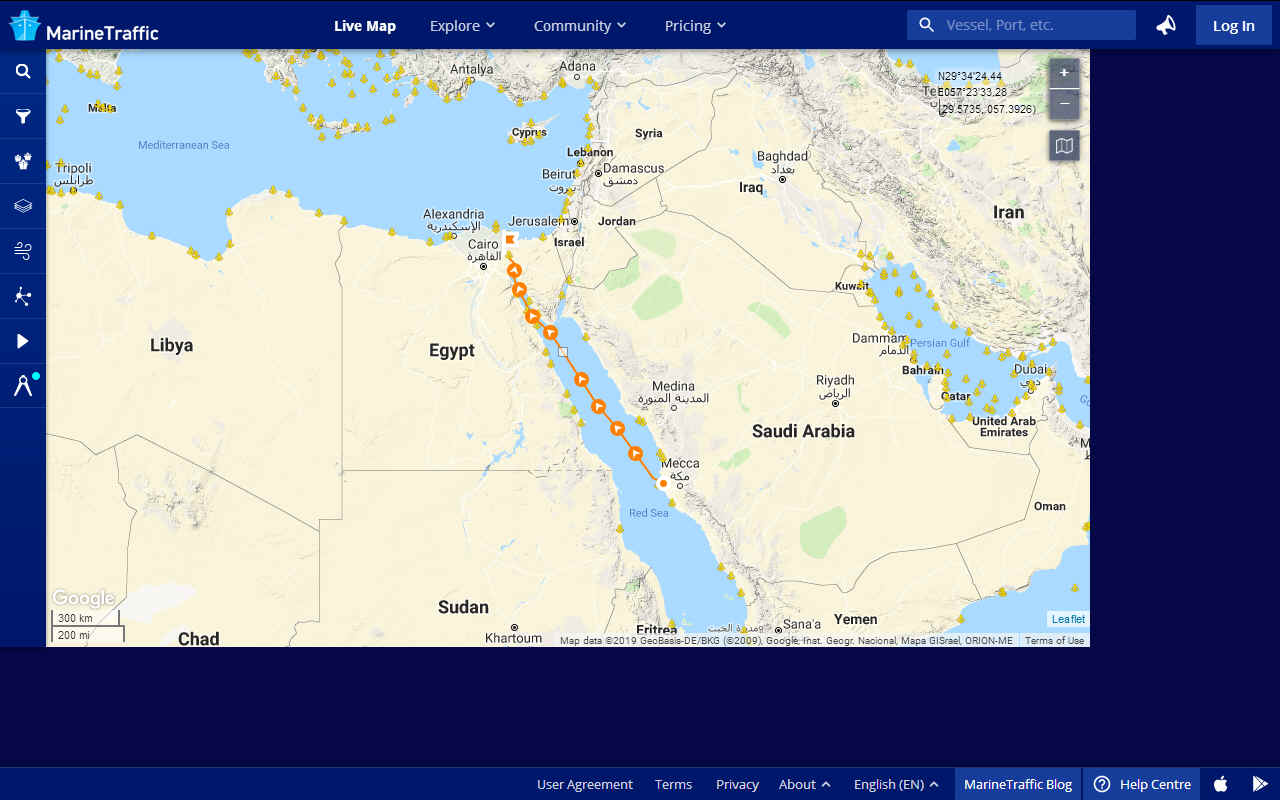 Jeddah, Saudi Arabia to Port Said, Egypt fastest solar powered circumnavigation waypoints