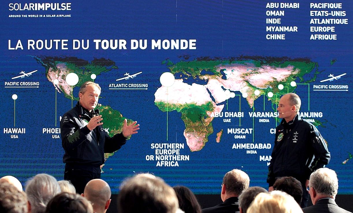 Andr Borschberg and Bertrand Piccard presenting Solar Impulse