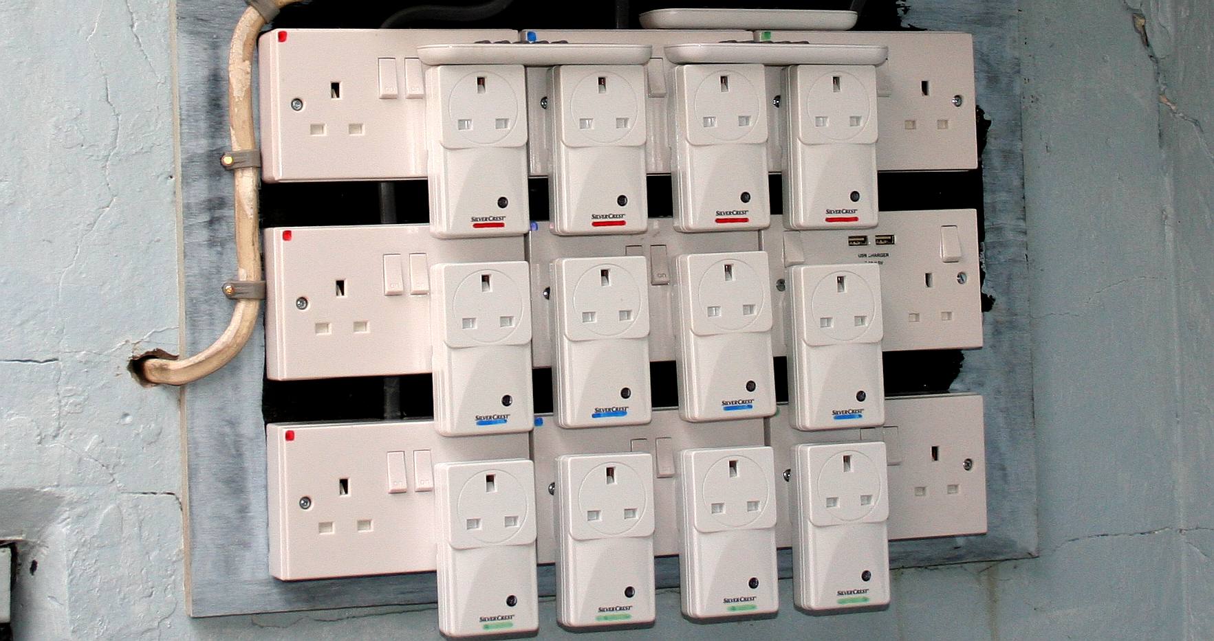 A bank of twelve remotely controlled plug sockets.