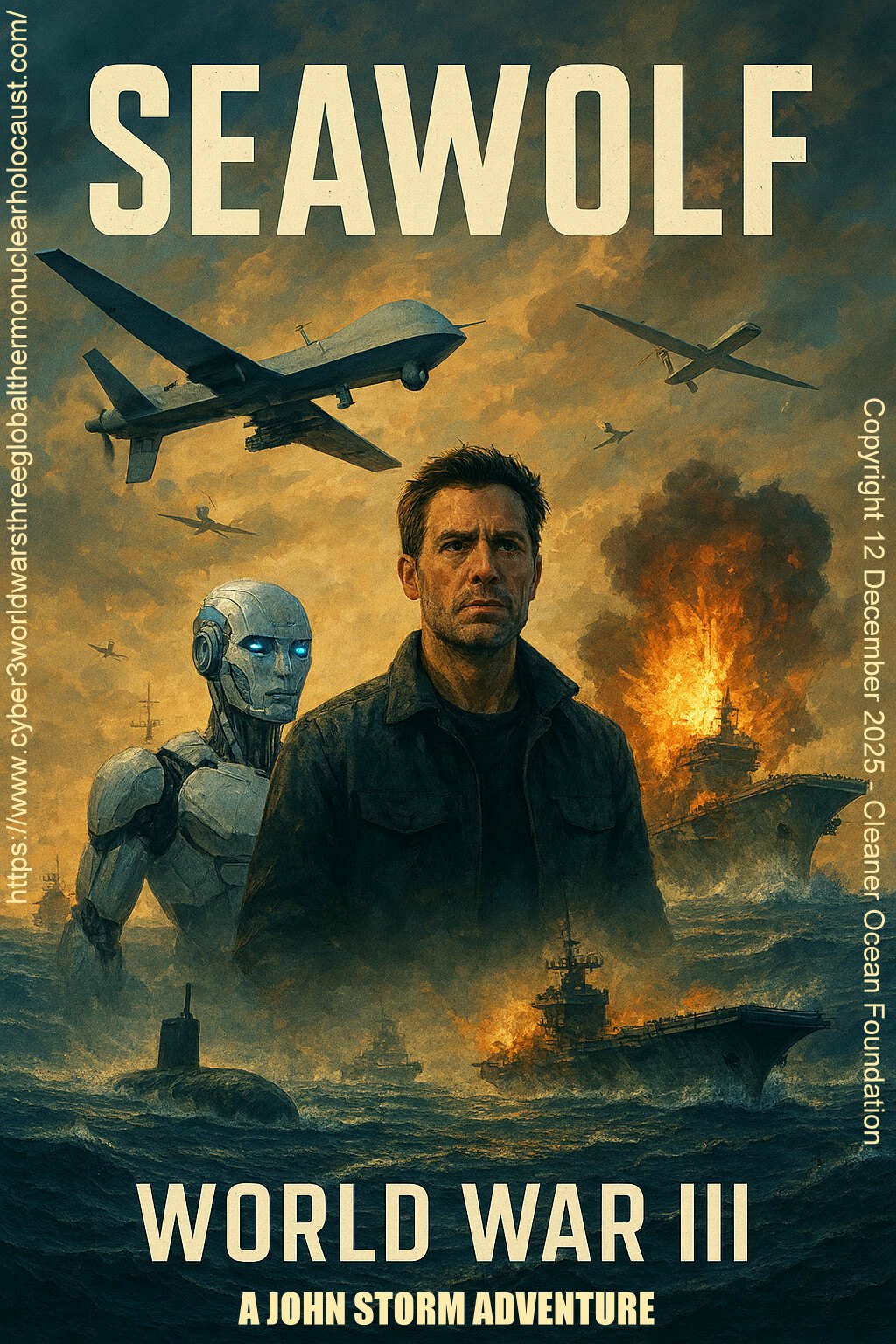 SeaWolf World War Three, is a John Storm adventure, where China has invaded Taiwan, bringing in Japan and the USA, but their naval fleets are useless, until Commander Storm introduces his SeaWolf Scorpion unmanned suface drones - destroyers that hunt and kill Chinese and Russian aircraft carriers and nuclear submarines. Disarming the communist threat and ending the war.