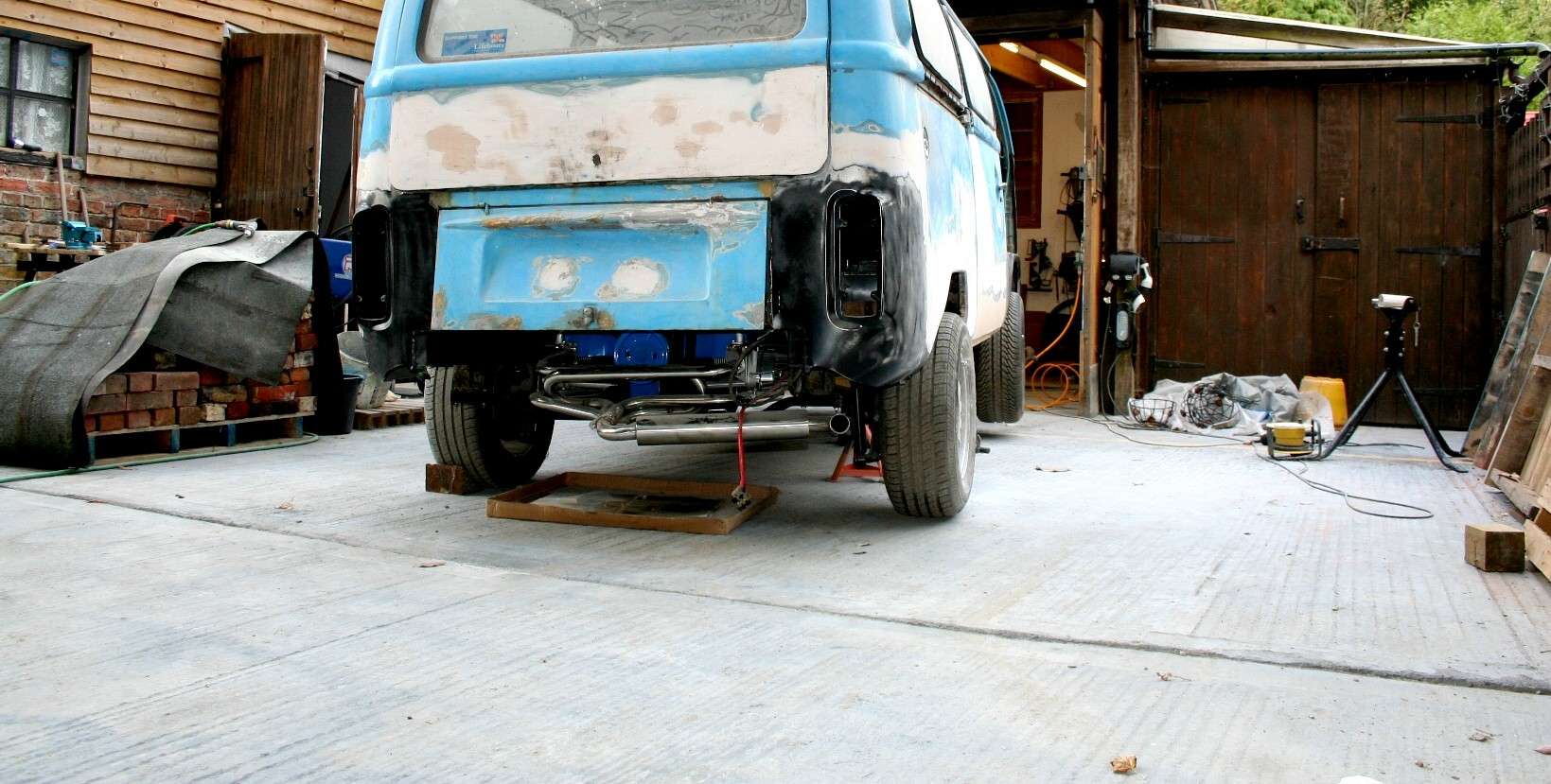 Fitting stainless steel exhaust to our ocean awareness tour bus