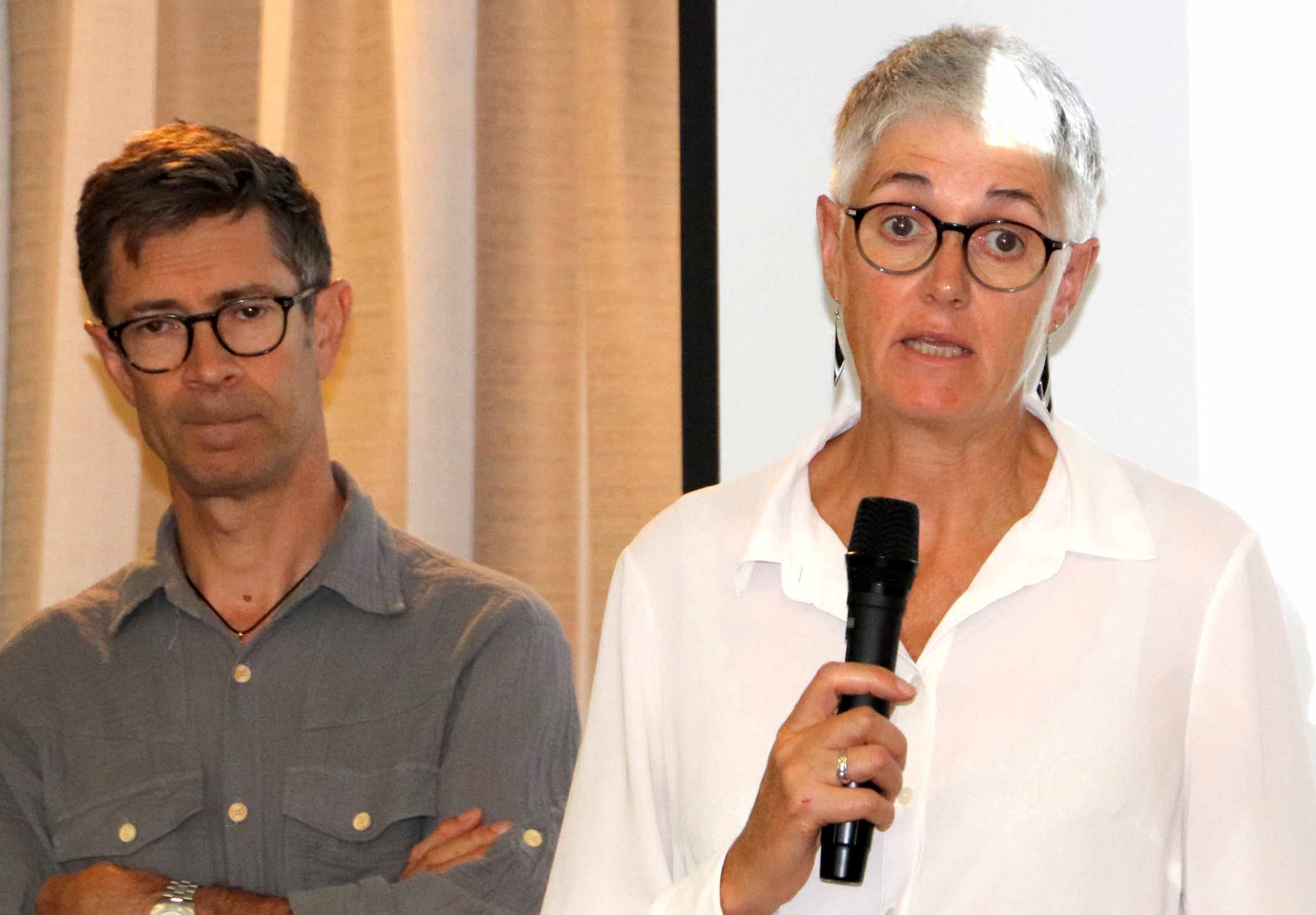 Nigel Jollands and Veronica Lysaght speaking at the Sovereign Harbour Yacht Club in Eastbourne