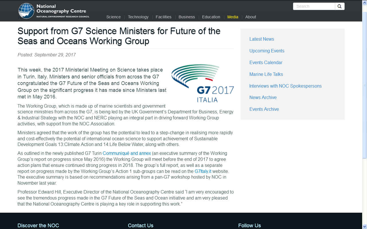 NOC future of the seas and ocean working group science ministers