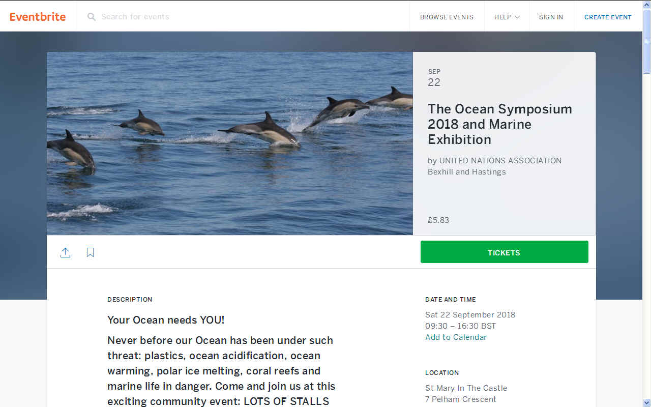 Eventbrite Ocean Symposium Hastings UNA Bexhill September 22nd 2018