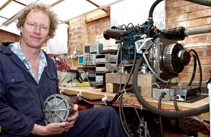 Graeme Hawksley with motors designed by Cedric Lynch