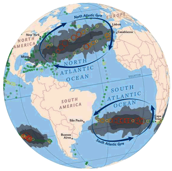 Atlantic Ocean gyres, planet earth