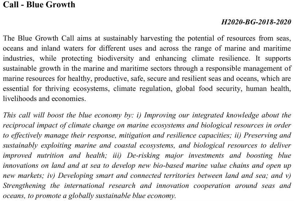 Blue growth call H2020-BG-2018-2020 European Commission