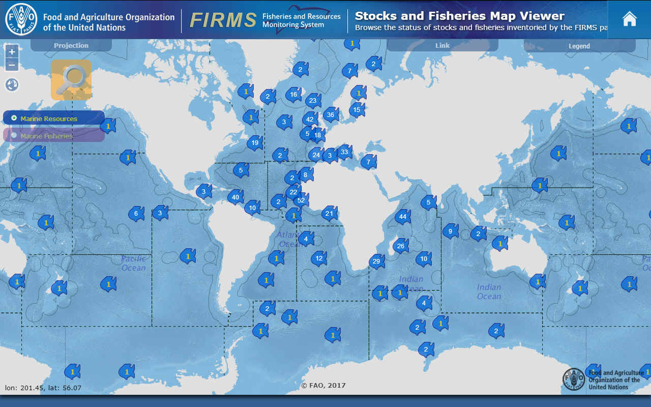 Food and Agriculture Organization map of fish around the world