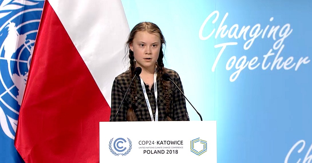 Greta Thunberg, Swedish schoolgirl 15 telling the United Nations to secure her future