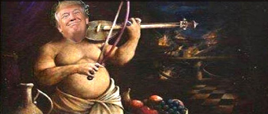 Donald Trump playing the fiddle Nero style on climate change